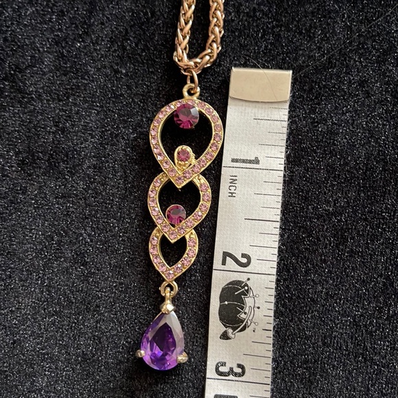 Gold rose amethyst drop tear pendant chain necklace - Picture 3 of 8